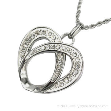Stainless steel pendants with heart shape and pretty crystal